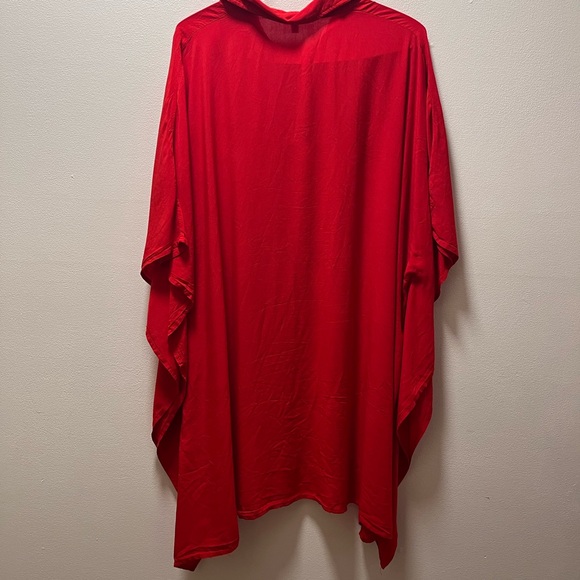 EKOUAER Vibrant Button-Up Poncho Style Comfy Soft Pajama Shirt, Size 3X, Red - Picture 2 of 5